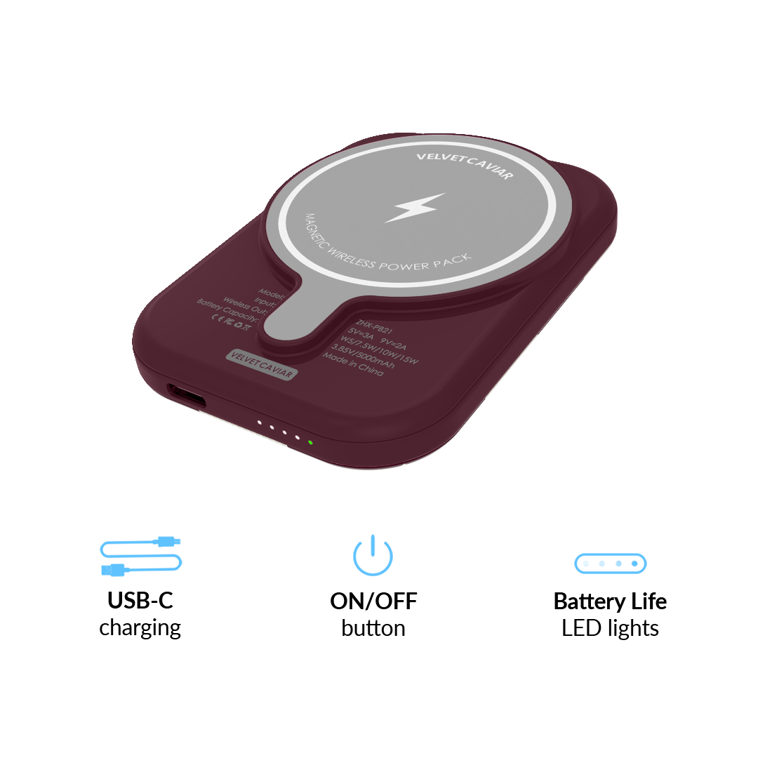 French Burgundy Floral MagSafe Battery Power Pack